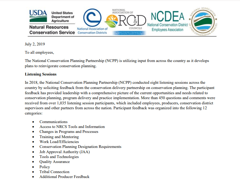 National Conservation Planning Partnership listening sessions solicited feedback from the conservation delivery partnership on conservation planning.